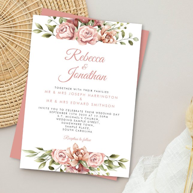 Invitation Mariage de corail rose floral (Créateur téléchargé)