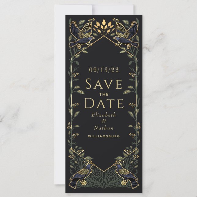 Invitation Mariage de corbeau gothique enchanté Sauvez la dat (Devant)