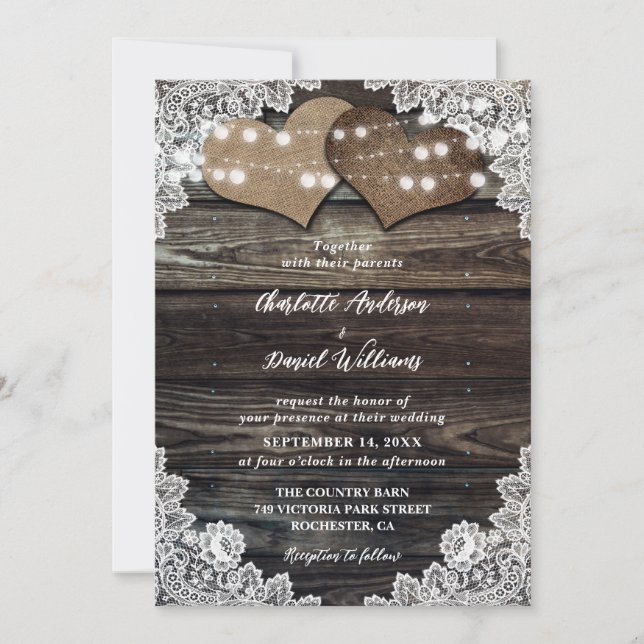 Invitation Mariage de cordes de bois rustique (Devant)