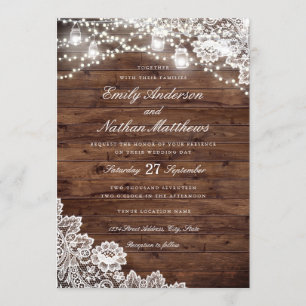 Invitation Mariage de cordes en dentelle de bois rustique Mas
