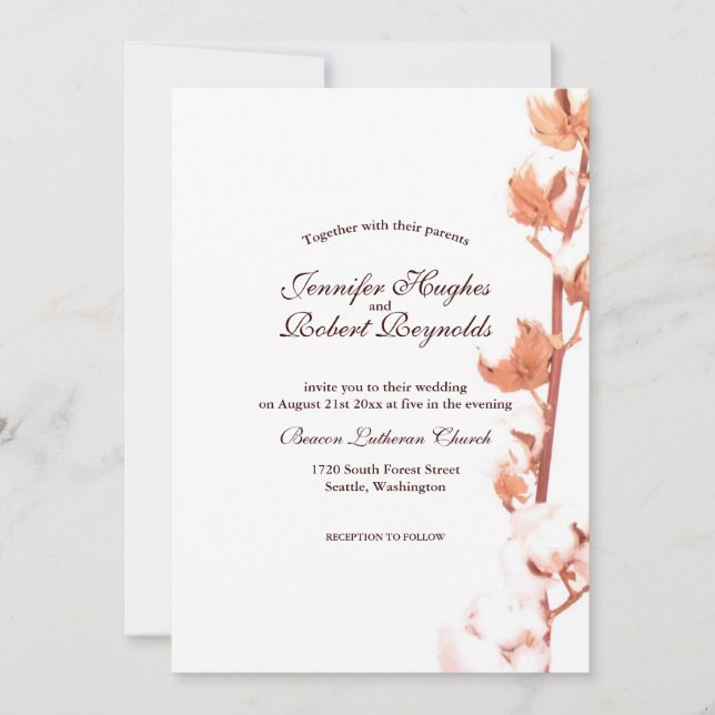 Invitation Mariage de coton blanc rustique (Devant)