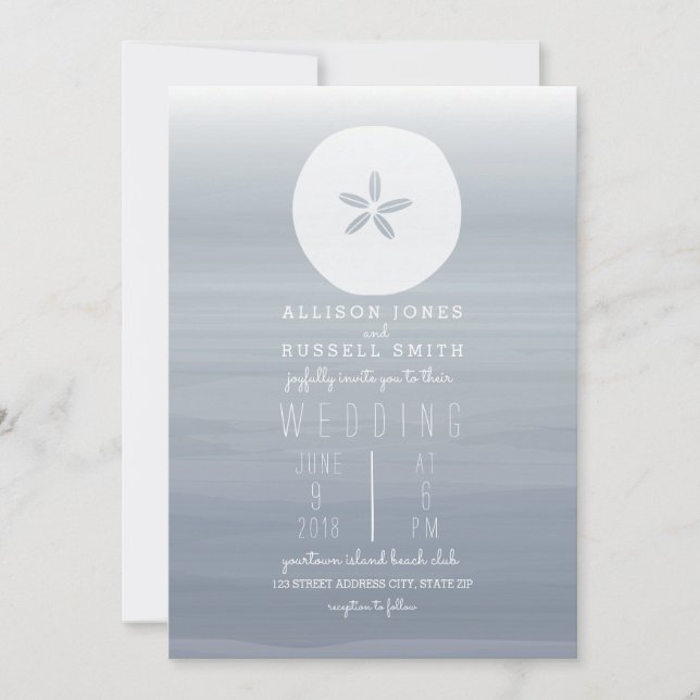 Invitation Mariage de couleur d'eau Chambray + dollar de sabl (Devant)