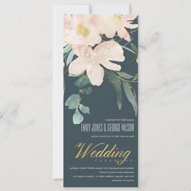 INVITATION MARIAGE DE COULEUR D'EAU FLORALE BUNCH BLUSH GOLD (Devant)