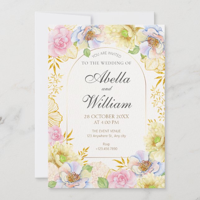 Invitation Mariage de couleur douce florale (Devant)
