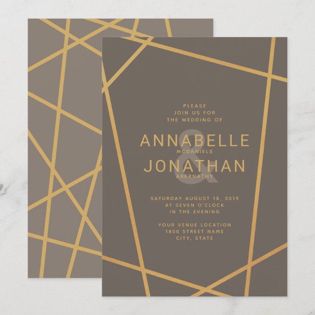 Invitation Mariage de couleur modifiable de bronze géométriqu (Devant / Derrière)
