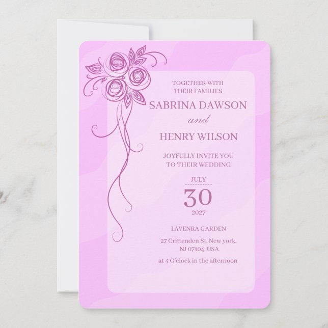 Invitation Mariage de couleur rose clair élégant (Dos)
