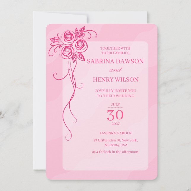 Invitation Mariage de couleur rose clair élégant (Dos)