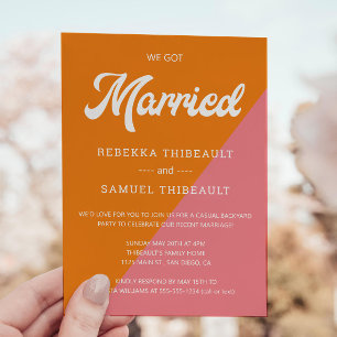 Invitation Mariage de couleur rose orange rétro Parti Décontr