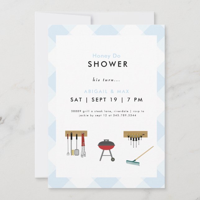 Invitation Mariage de couple bleu Honey Do Shower (Devant)