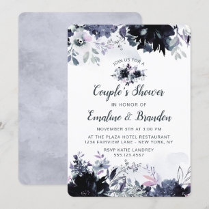 Invitation Mariage de couple bleu marine floral nocturne
