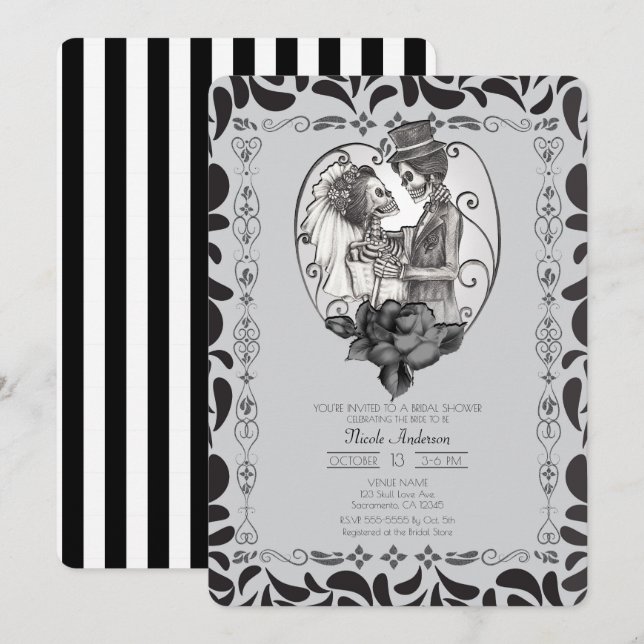 Invitation Mariage de couple d'amour de squelette Danse de fê (Devant / Derrière)