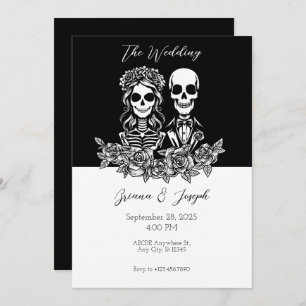 Invitation Mariage de couple de crâne noir et blanc