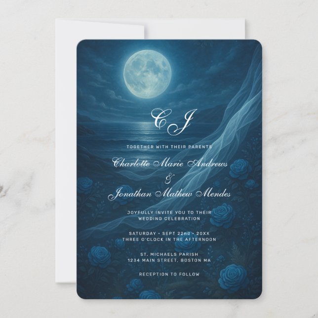 Invitation Mariage de couple de squelettes gothiques bleus su (Devant)