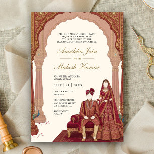 Invitation Mariage de couple indien au palais rouge cramoisi