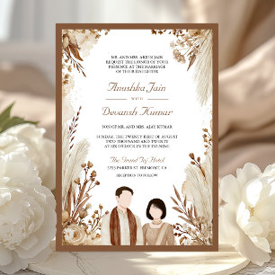 Invitation Mariage de couple indien neutre avec herbe de Pamp