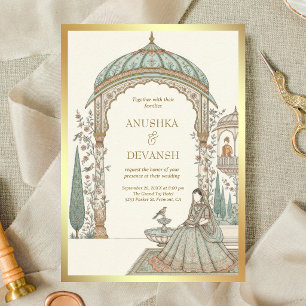 Invitation Mariage de couple indien sous un pavillon royal vi