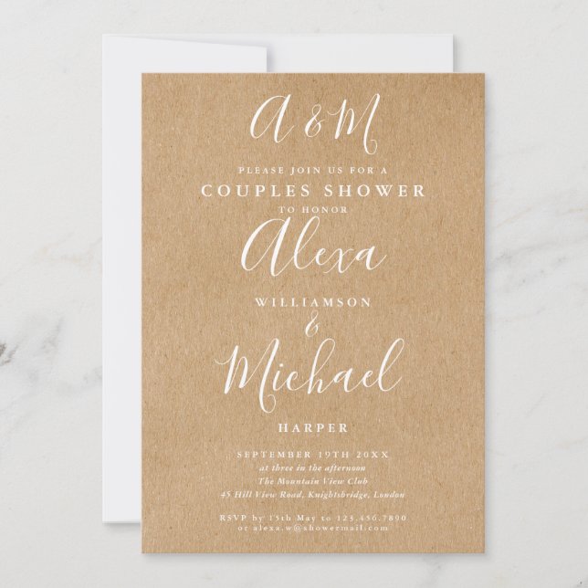 Invitation Mariage de couple Kraft Monogramme (Devant)