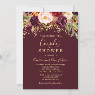 Invitation Mariage de couple rouge Bourgogne paillettes flora