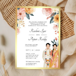 Invitation Mariage de couple sud-indien aux fleurs de pêche