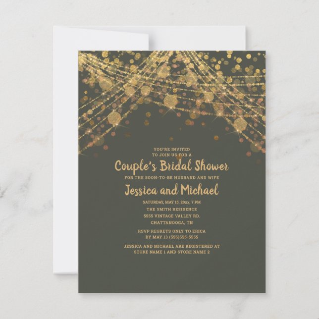 Invitation Mariage de couple Vert Olive Or Shower de Mariée (Devant)