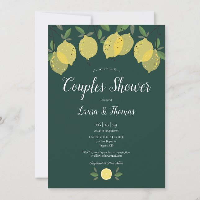 Invitation Mariage de couples avec citrons Vert émeraude (Devant)