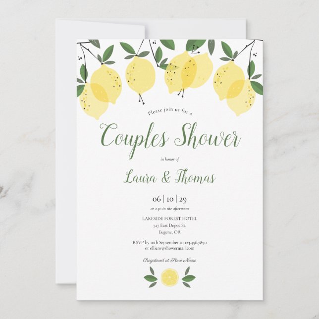 Invitation Mariage de couples de citrons modernes douche de m (Devant)