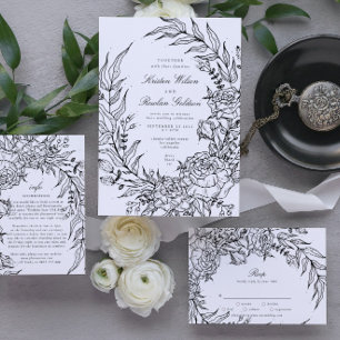 Invitation Mariage de couronne blanc à fleurs noires modifiab