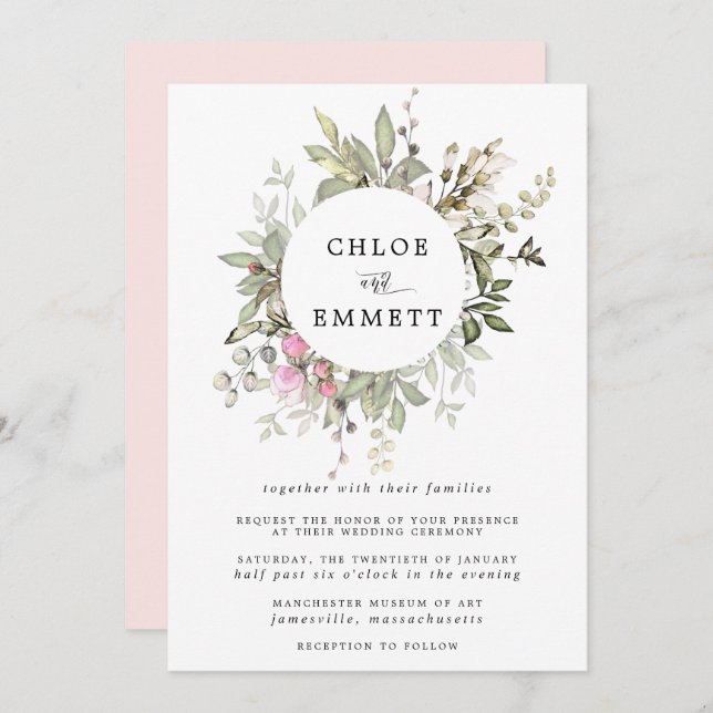 Invitation Mariage de couronne botanique moderne Boho (Devant / Derrière)