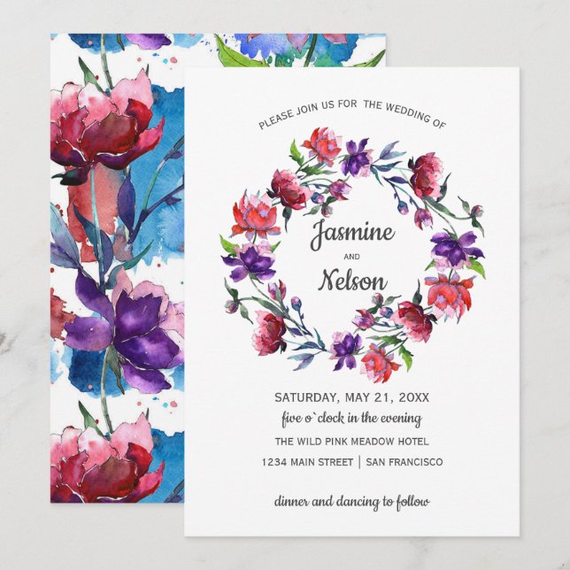 Invitation Mariage de couronne de fleurs Abstraites (Devant / Derrière)