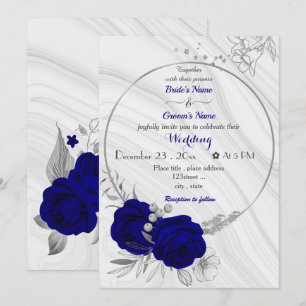Invitation mariage de couronne de fleurs bleues royales