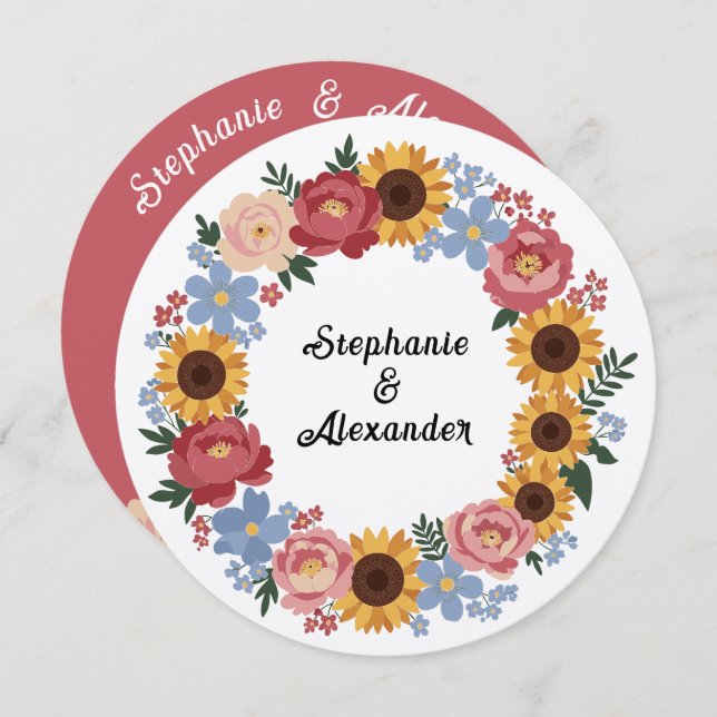 Invitation Mariage de couronne de fleurs Kraft Boho (Devant / Derrière)