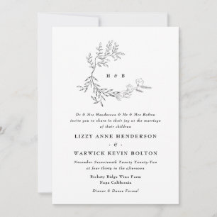 Invitation Mariage de couronne de monogramme floral botanique