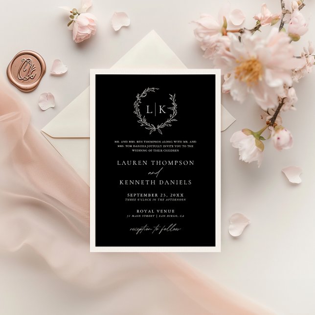 Invitation Mariage de couronne de monogramme noir traditionne (Créateur téléchargé)