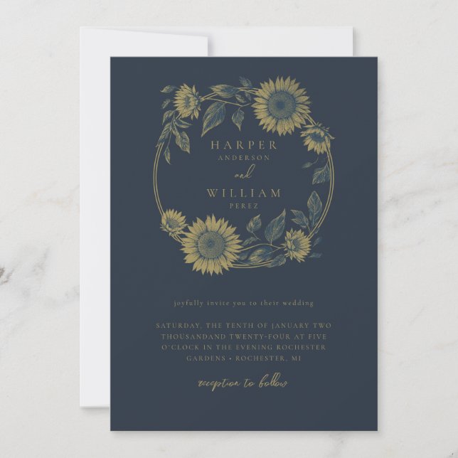 Invitation mariage de couronne de tournesol de marine (Devant)