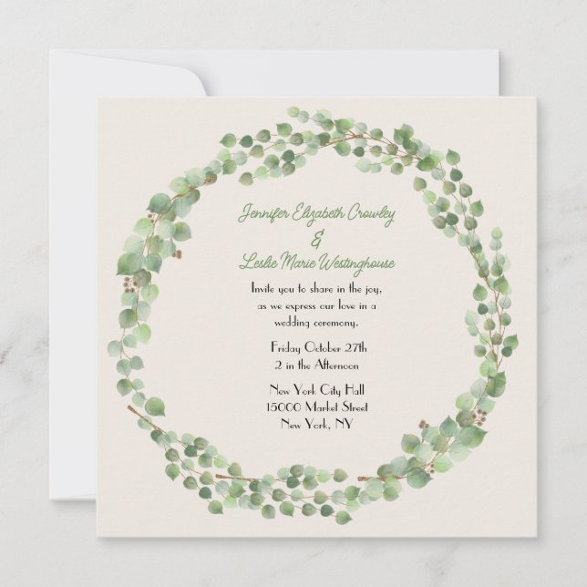 Invitation Mariage de couronne d'eucalyptus (Devant)