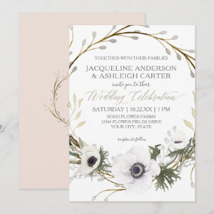 Invitation Mariage de couronne d'eucalyptus blanc rose modern