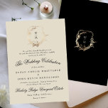 Invitation Mariage de couronne d'or de monogramme noir et crè<br><div class="desc">*Pas réel - Ce design fait partie d'une suite et d'une collection uniques - *La couleur du texte et du papier est personnalisable Célébrez votre journée spéciale avec une crête monographique personnalisée qui rend vos détails mariages uniques. Ce design élégant allie éléments botaniques romantiques et lettrage monogramme traditionnel à une...</div>