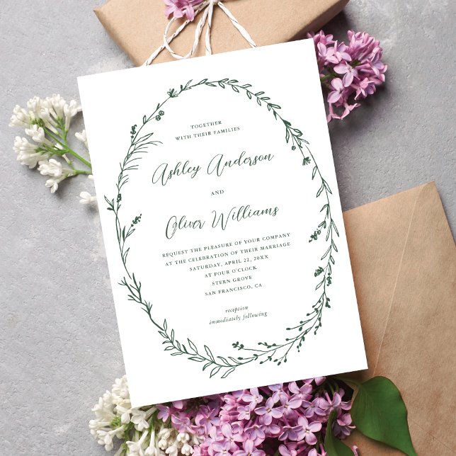 Invitation Mariage de couronne Fleur sauvage blanc foncé (Créateur téléchargé)
