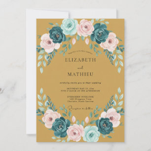 Invitation Mariage de Couronne Florale Éthérée Ocre