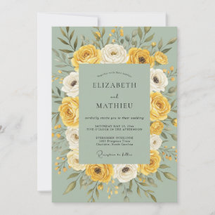 Invitation Mariage de Couronne Florale Jaune Doré