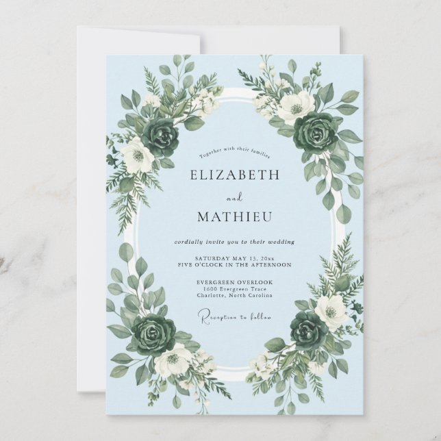 Invitation Mariage de Couronne Florale Luxuriante de Pervench (Devant)
