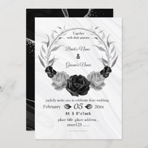 Invitation mariage de couronne gris argenté et noire