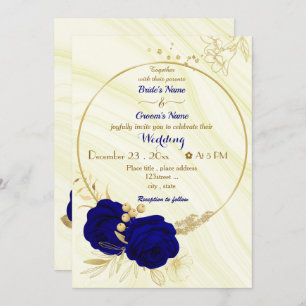 Invitation mariage de couronne or fleurs bleu royal