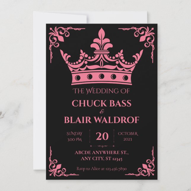 Invitation Mariage de couronne rose noir (Devant)