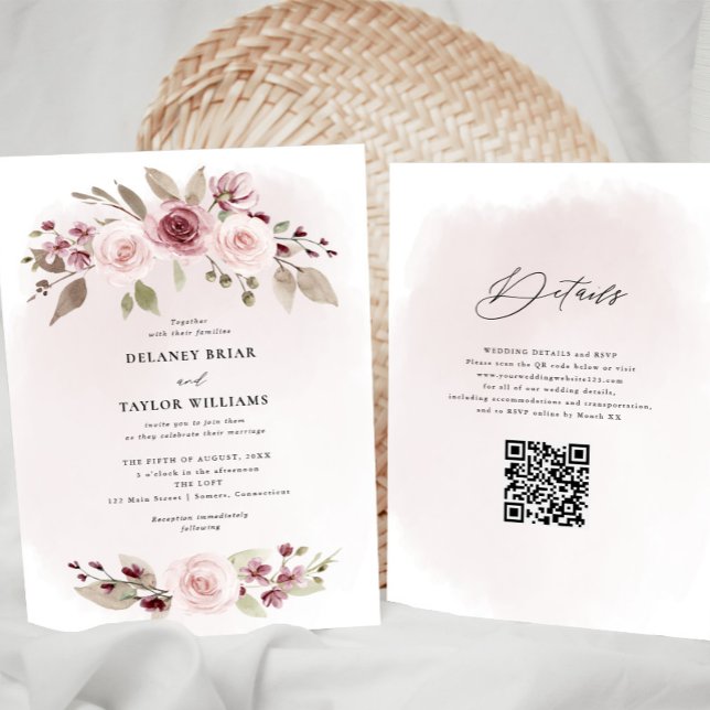 Invitation Mariage de couronne rose vif, une pièce (Créateur téléchargé)