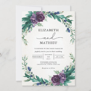 Invitation Mariage de couronne végétale violet luxuriant
