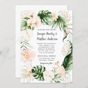 Invitation Mariage de couronnes de verdure tropicale rose vif