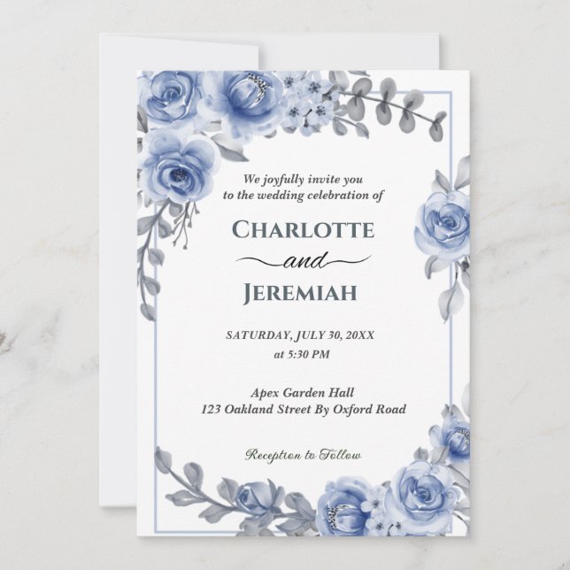 Invitation Mariage de couronnes d'Eucalyptus bleu Dusty (Devant)
