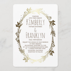 Invitation Mariage de couronnes florales blanches et dorées