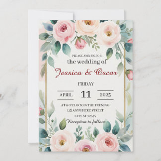 Invitation Mariage de couronnes florales d'aquarelle romantiq